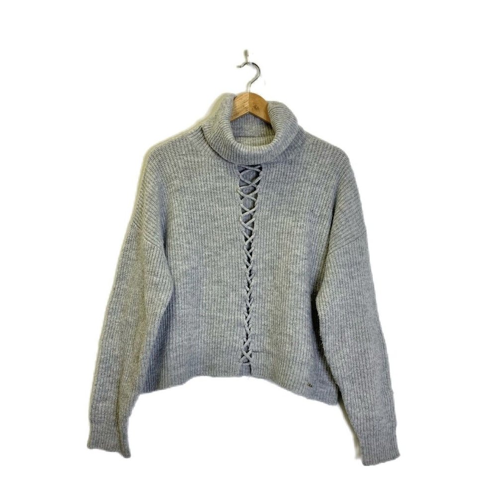 bebe Chunky Knit Lace Up Sweater